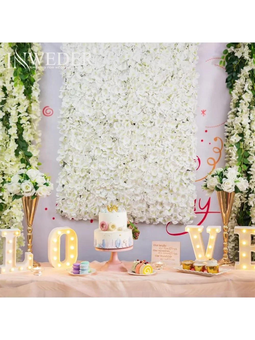 Set of 6 White Artificial Flower Wall Panels - 24x16 Inch Floral Decor
